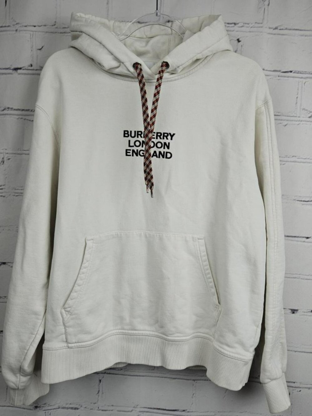 Burberry London England White Hoodie Logo Embroidery Mens Large Preowned